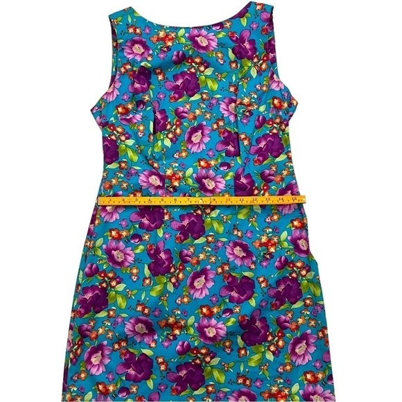 Cdc Vintage 90s Turquoise Floral Spring Sheath Dress Woman’s Size 4 - Picture 9 of 13